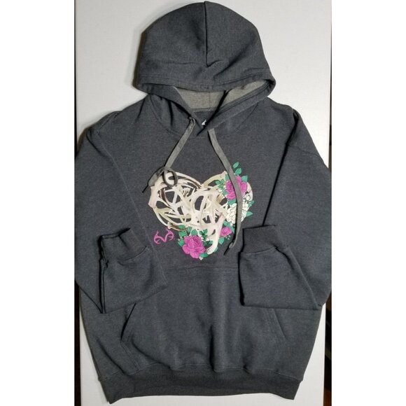 Realtree Tops - Realtree Long Sleeve Gray Deer Antlers Floral Graphic Hoodie Women's Size Large